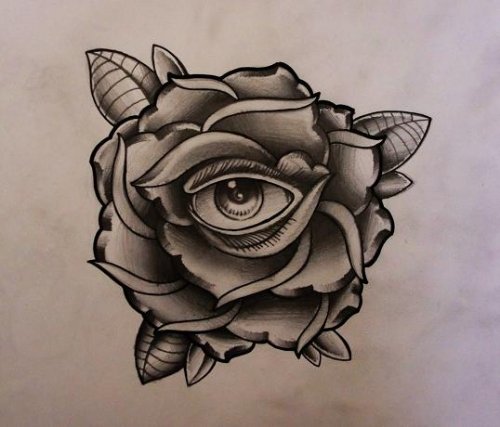 Best Grey Flowers and Illuminati Eye Tattoo Design